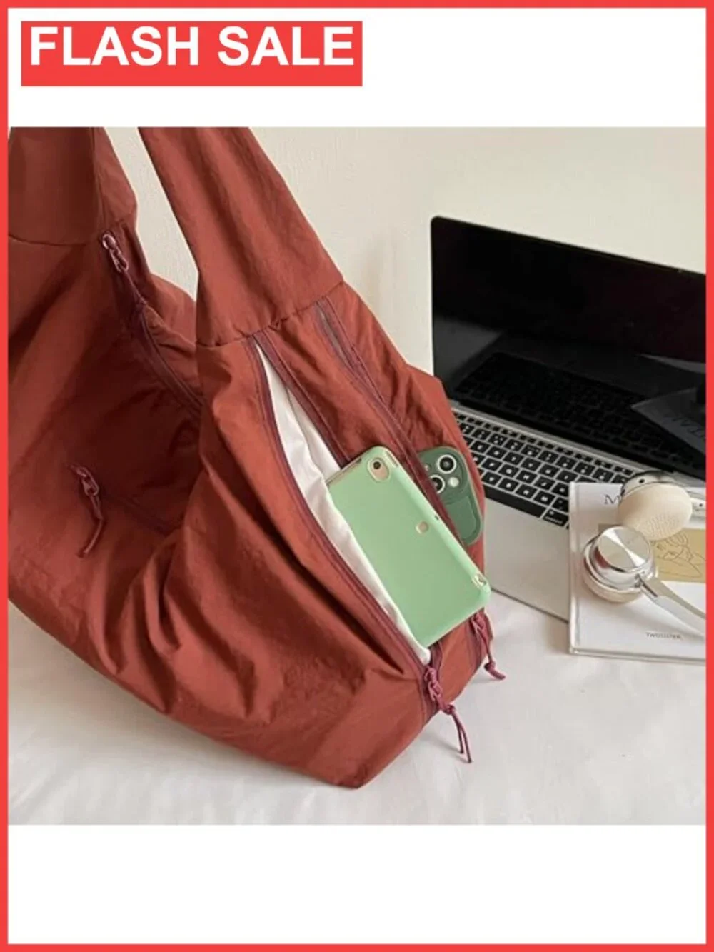 Large Capacity Slouchy Hobo Tote Bag Multi Pocket Shoulder Purse Travel Gym